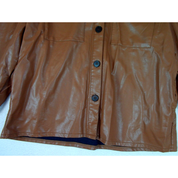 Gigio Vegan Leather Button Shirt Shacket Jacket Medium Brown Women's Size XL - Picture 7 of 13